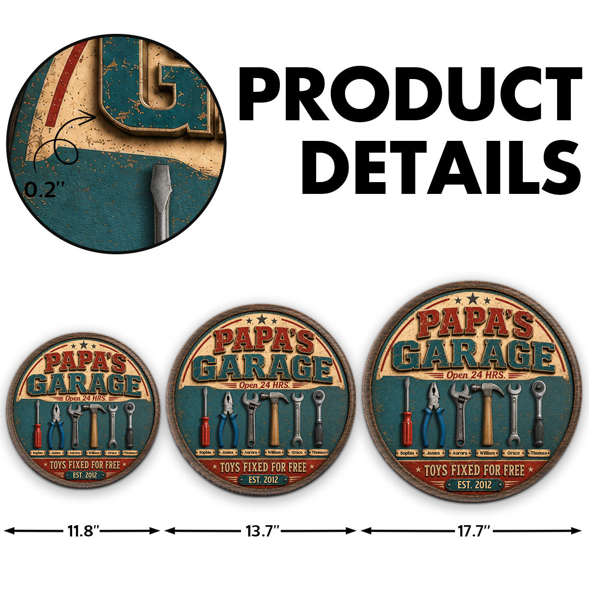 Papa Dad's Garage Toys Fixed For Free Custom Kid Name 2D Flat - Personalized Wooden Garage Sign - Father's Day Gift For Mechanic Dad, Grandpa