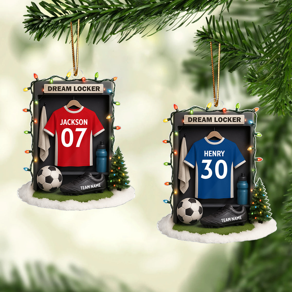 Soccer Jersey Dream Locker Festive Vibe - Personalized Acrylic Ornament - Christmas Gift for Sons, Daughters, Grandkids