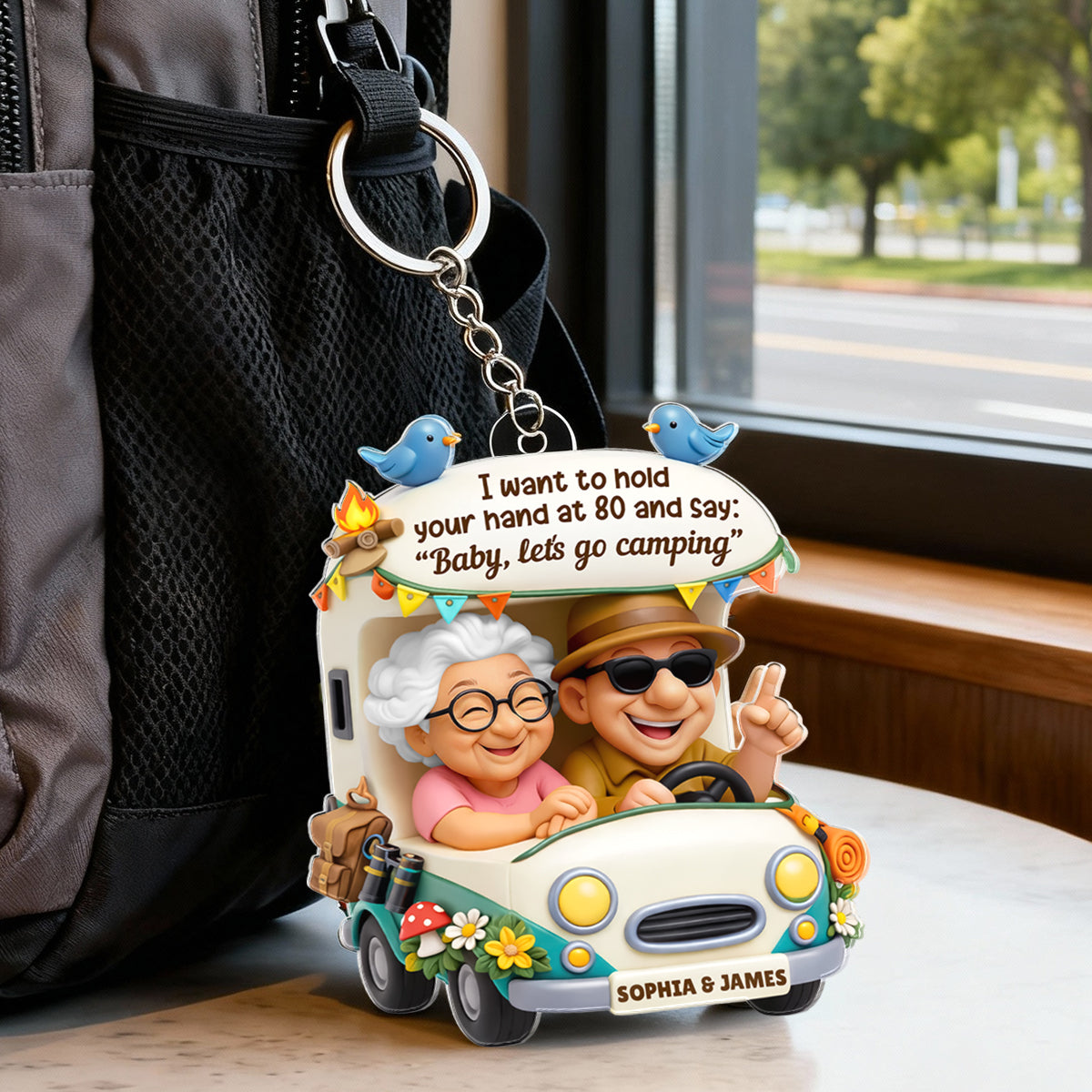 Baby Let's Go Camping Romantic Couple - Personalized Acrylic Car Hanger - Anniversary, Valentine's Day Gift, Gift For Him, Gift For Her