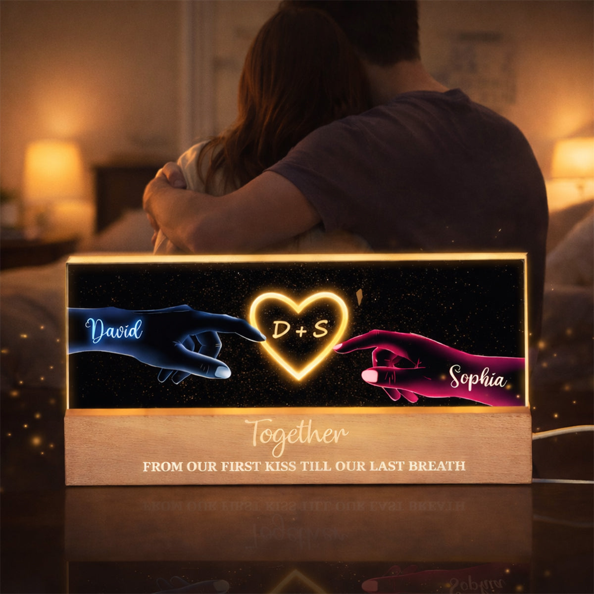 Couple Hands Neon Art - Personalized Acrylic Block LED Night Light - Heartfelt Valentine's Day Gift for Her, for Him