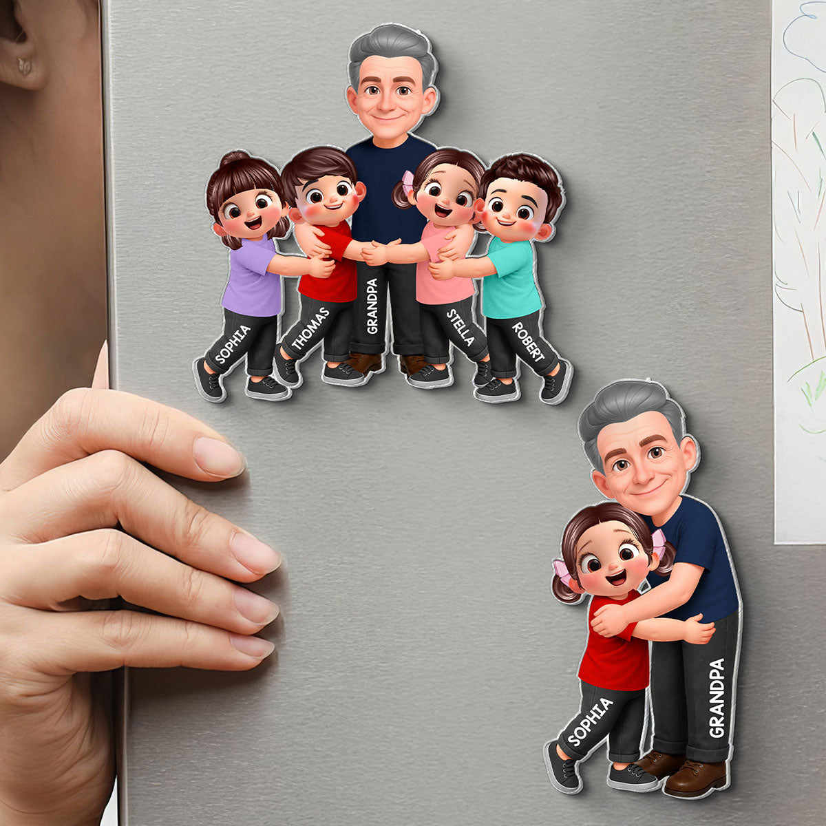 Grandpa Dad Hugging Kids Grandkids - Personalized Acrylic Fridge Magnet - Father's Day Gift For Grandpa, Dad