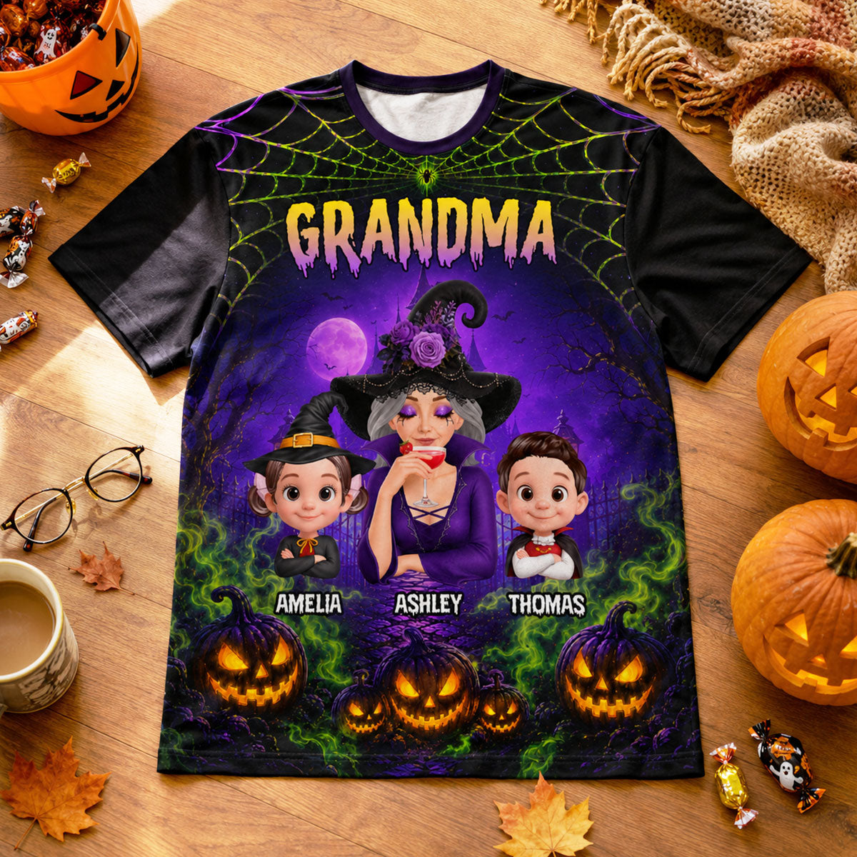 Spooky Grandma Grandkids - Personalized Shirt - Halloween Gift For Grandma