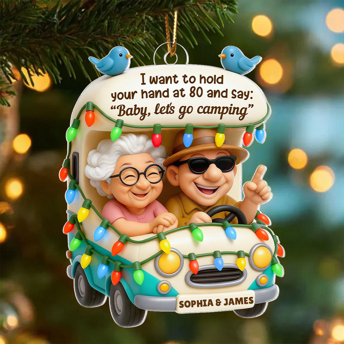 Baby Let's Go Camping Old Couple - Personalized Acrylic Ornament - Heartwarming Gift For Him, For Her, For Couple