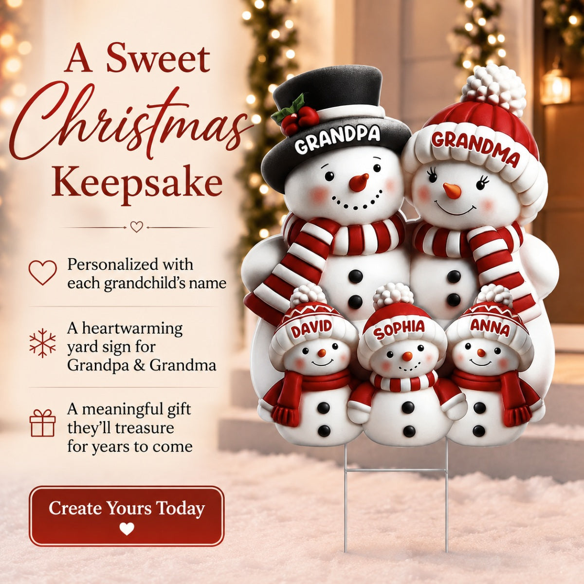 Christmas Cute Snowman Grandpa Grandma Grandkids - Personalized Yard Sign - Christmas Decor For Grandparents