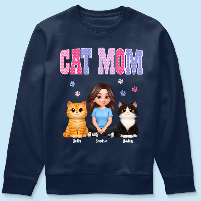 Trending 2026 Polka Dot Pattern Spring Summer Vibe Cat Mom - Personalized Shirt - Mother's Day Gift For Cat Mom