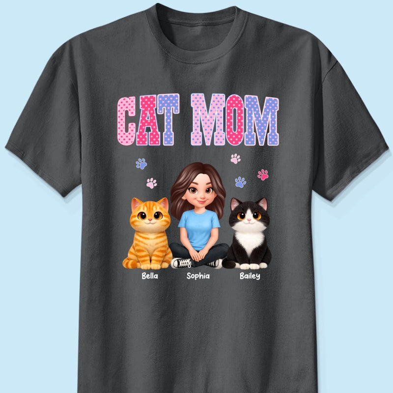 Trending 2026 Polka Dot Pattern Spring Summer Vibe Cat Mom - Personalized Shirt - Mother's Day Gift For Cat Mom