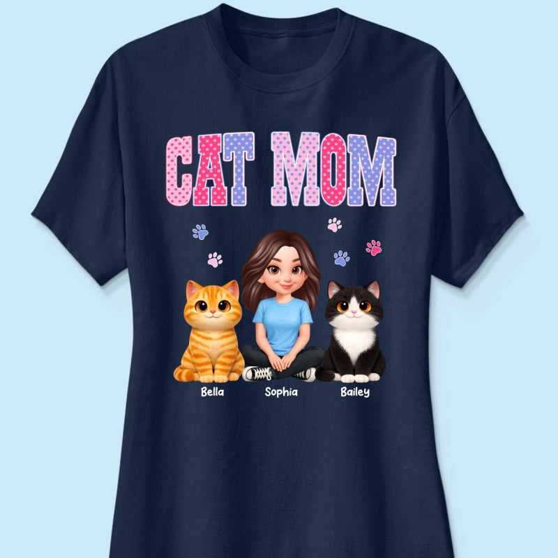 Trending 2026 Polka Dot Pattern Spring Summer Vibe Cat Mom - Personalized Shirt - Mother's Day Gift For Cat Mom
