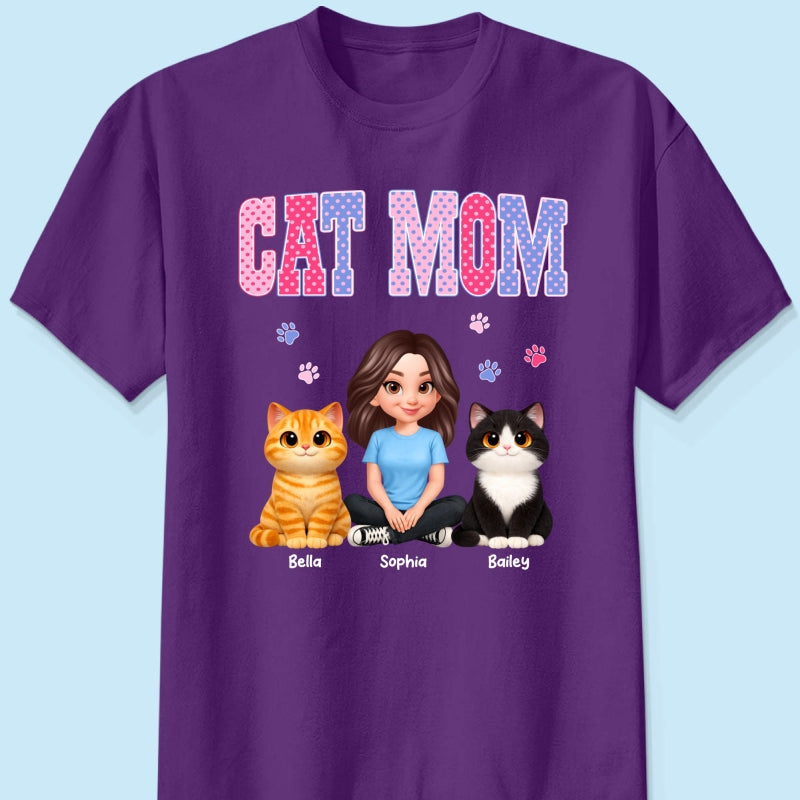 Trending 2026 Polka Dot Pattern Spring Summer Vibe Cat Mom - Personalized Shirt - Mother's Day Gift For Cat Mom