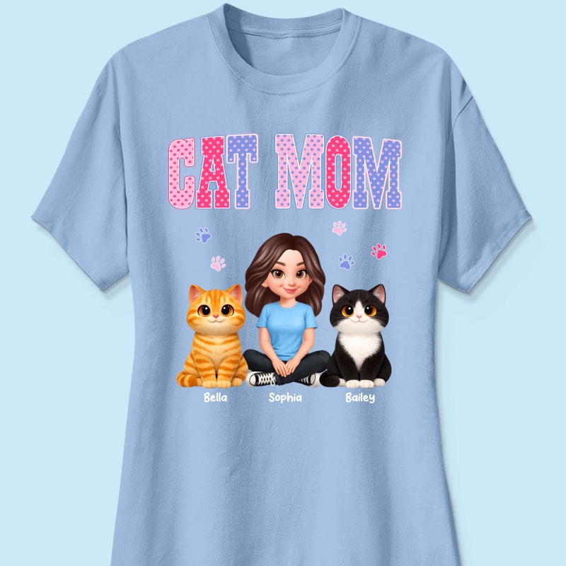Trending 2026 Polka Dot Pattern Spring Summer Vibe Cat Mom - Personalized Shirt - Mother's Day Gift For Cat Mom