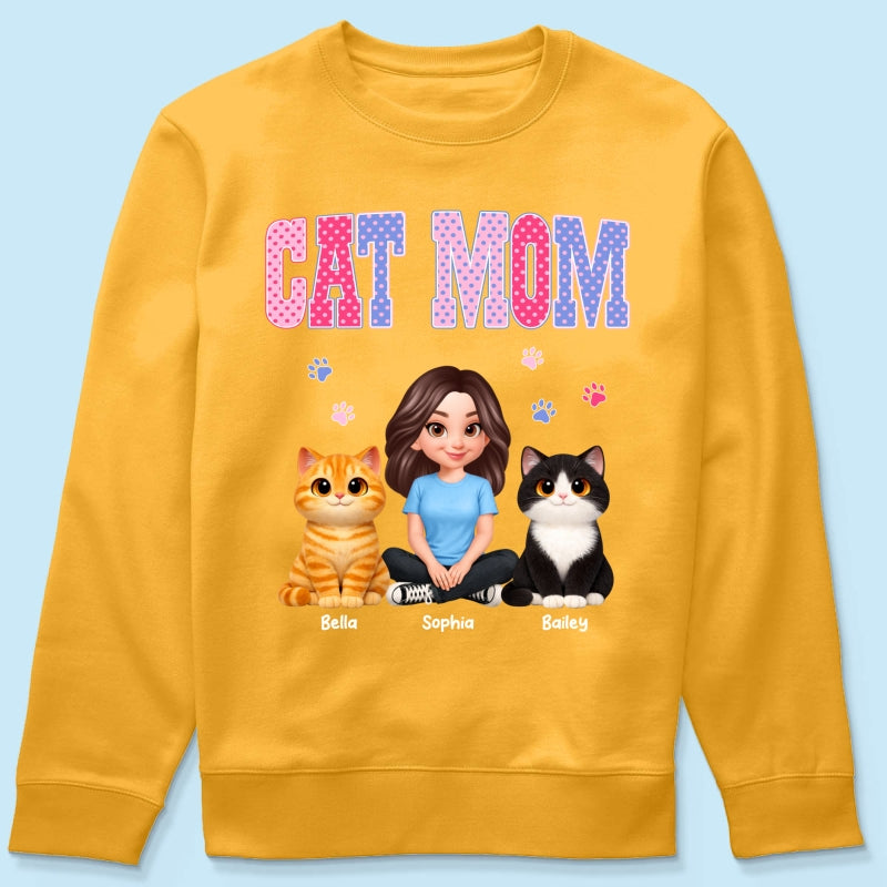 Trending 2026 Polka Dot Pattern Spring Summer Vibe Cat Mom - Personalized Shirt - Mother's Day Gift For Cat Mom