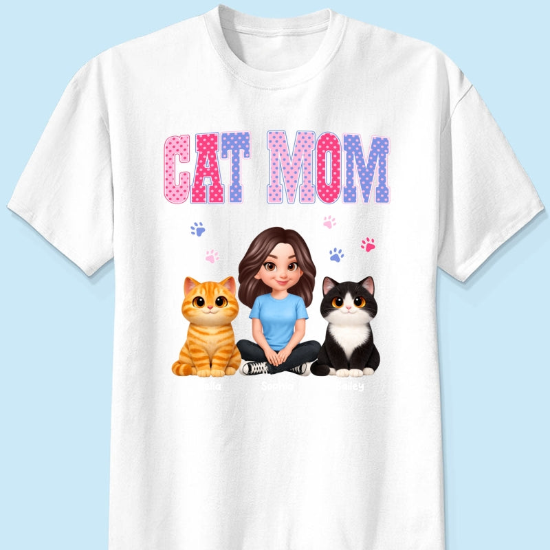 Trending 2026 Polka Dot Pattern Spring Summer Vibe Cat Mom - Personalized Shirt - Mother's Day Gift For Cat Mom