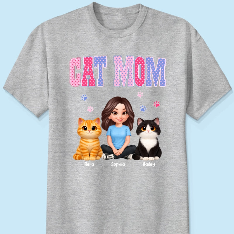 Trending 2026 Polka Dot Pattern Spring Summer Vibe Cat Mom - Personalized Shirt - Mother's Day Gift For Cat Mom