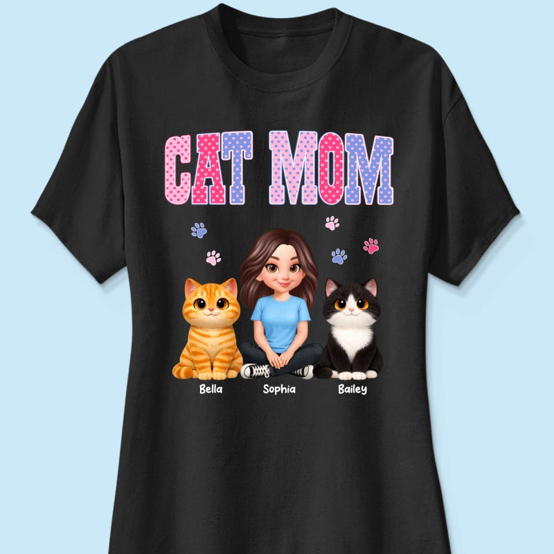 Trending 2026 Polka Dot Pattern Spring Summer Vibe Cat Mom - Personalized Shirt - Mother's Day Gift For Cat Mom