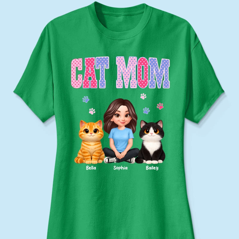Trending 2026 Polka Dot Pattern Spring Summer Vibe Cat Mom - Personalized Shirt - Mother's Day Gift For Cat Mom