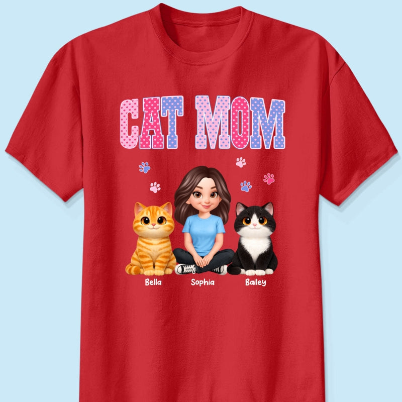 Trending 2026 Polka Dot Pattern Spring Summer Vibe Cat Mom - Personalized Shirt - Mother's Day Gift For Cat Mom