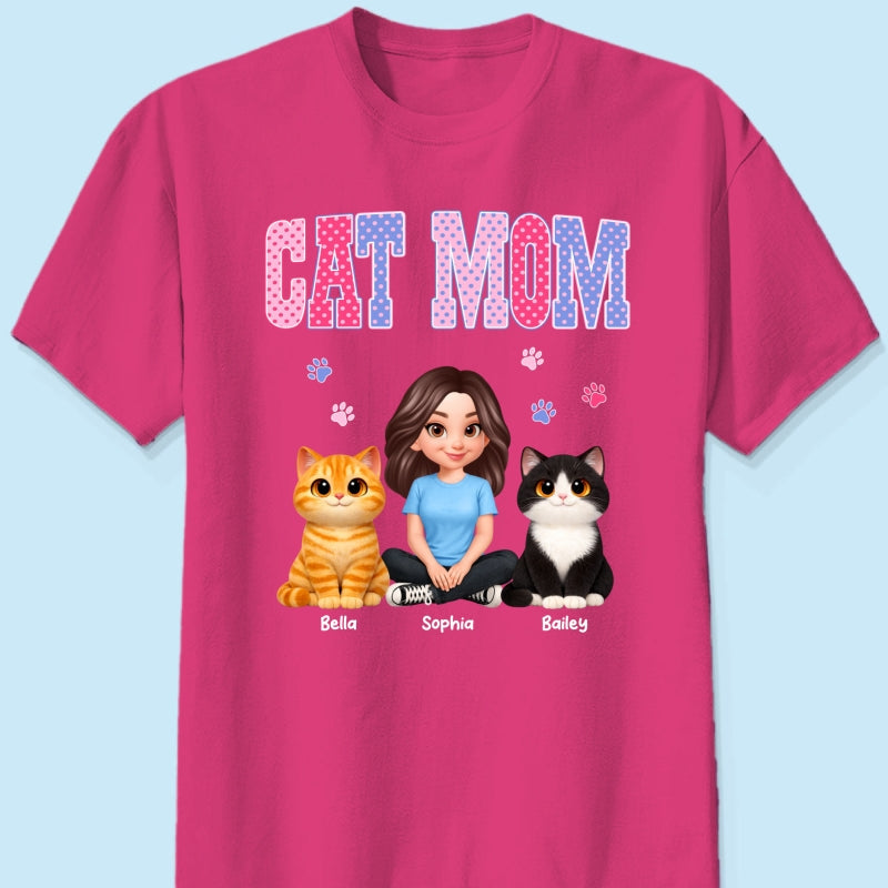 Trending 2026 Polka Dot Pattern Spring Summer Vibe Cat Mom - Personalized Shirt - Mother's Day Gift For Cat Mom
