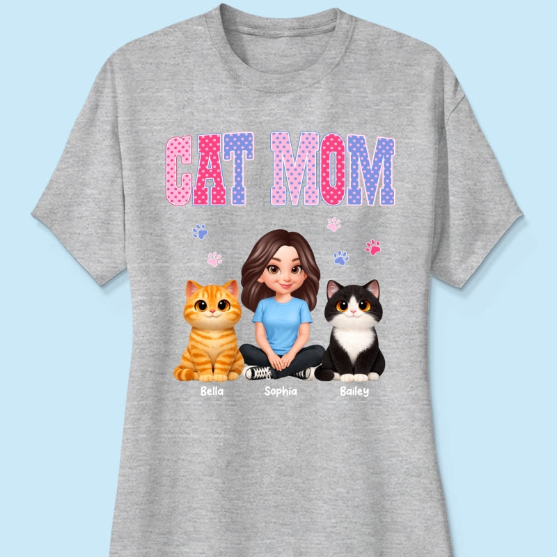 Trending 2026 Polka Dot Pattern Spring Summer Vibe Cat Mom - Personalized Shirt - Mother's Day Gift For Cat Mom