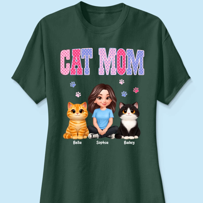 Trending 2026 Polka Dot Pattern Spring Summer Vibe Cat Mom - Personalized Shirt - Mother's Day Gift For Cat Mom