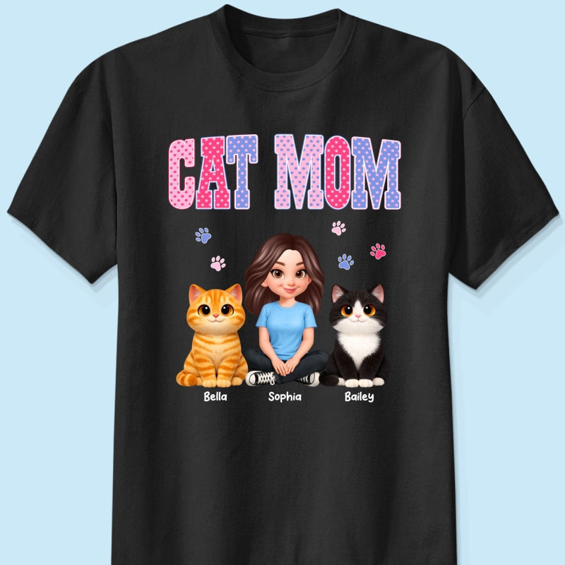 Trending 2026 Polka Dot Pattern Spring Summer Vibe Cat Mom - Personalized Shirt - Mother's Day Gift For Cat Mom