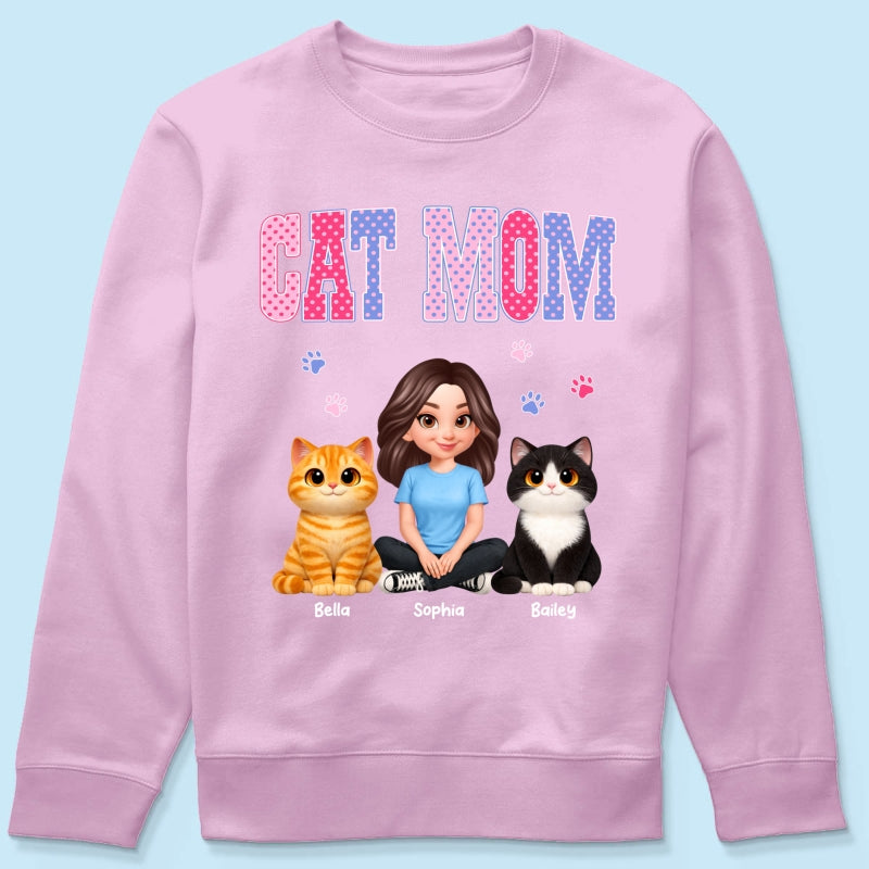 Trending 2026 Polka Dot Pattern Spring Summer Vibe Cat Mom - Personalized Shirt - Mother's Day Gift For Cat Mom