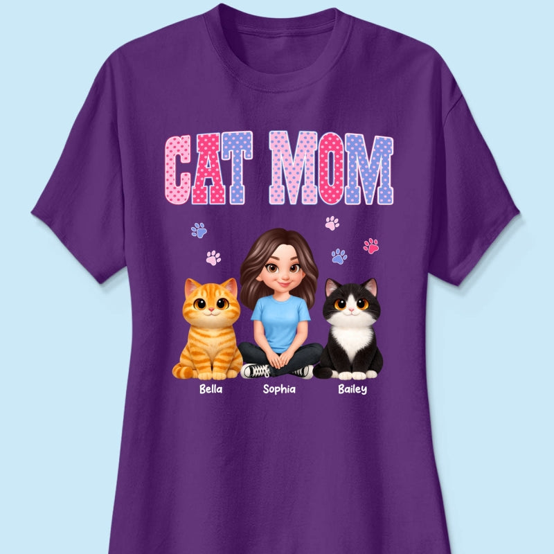 Trending 2026 Polka Dot Pattern Spring Summer Vibe Cat Mom - Personalized Shirt - Mother's Day Gift For Cat Mom