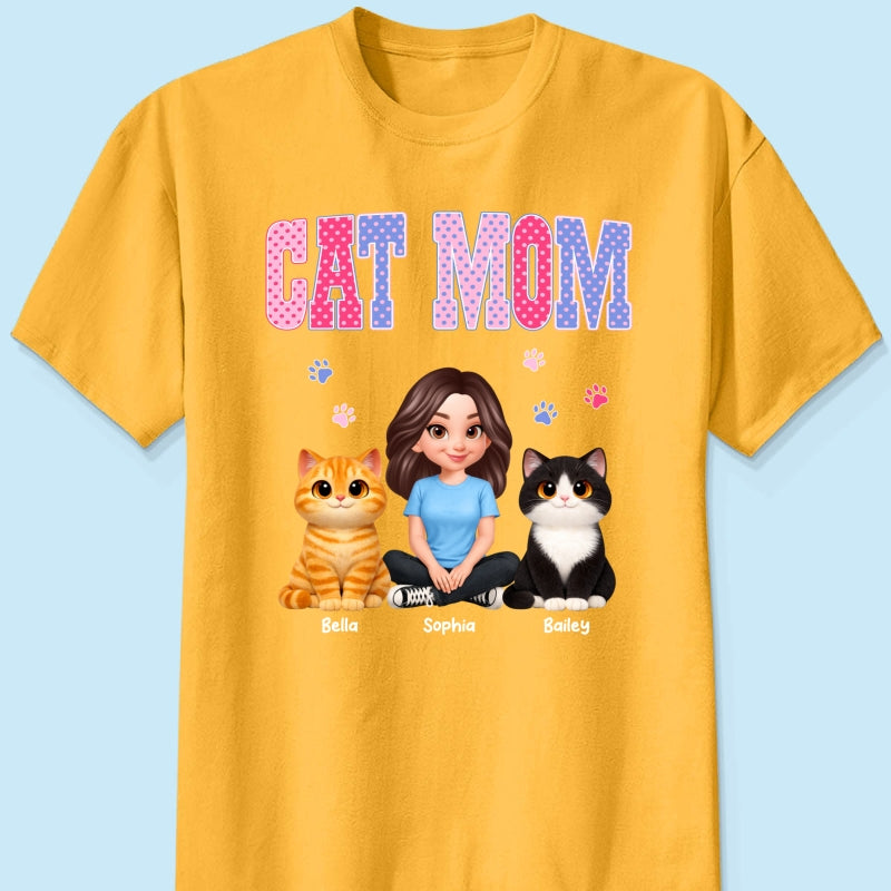 Trending 2026 Polka Dot Pattern Spring Summer Vibe Cat Mom - Personalized Shirt - Mother's Day Gift For Cat Mom