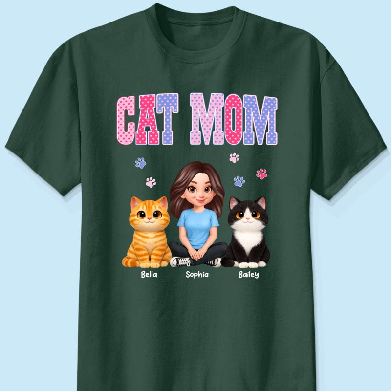 Trending 2026 Polka Dot Pattern Spring Summer Vibe Cat Mom - Personalized Shirt - Mother's Day Gift For Cat Mom