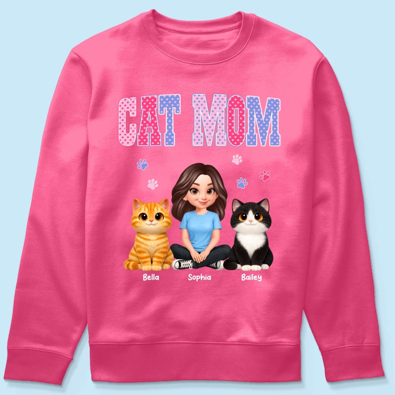 Trending 2026 Polka Dot Pattern Spring Summer Vibe Cat Mom - Personalized Shirt - Mother's Day Gift For Cat Mom