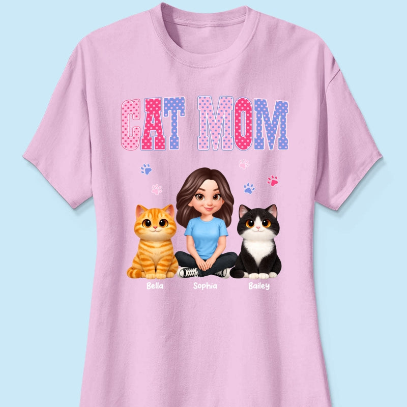 Trending 2026 Polka Dot Pattern Spring Summer Vibe Cat Mom - Personalized Shirt - Mother's Day Gift For Cat Mom