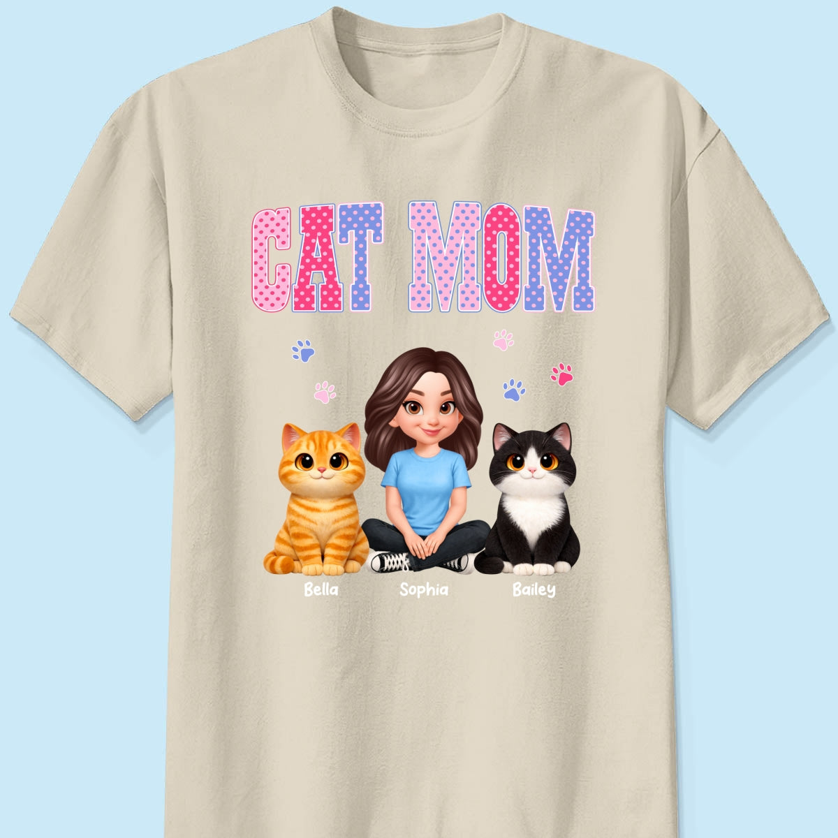 Trending 2026 Polka Dot Pattern Spring Summer Vibe Cat Mom - Personalized Shirt - Mother's Day Gift For Cat Mom