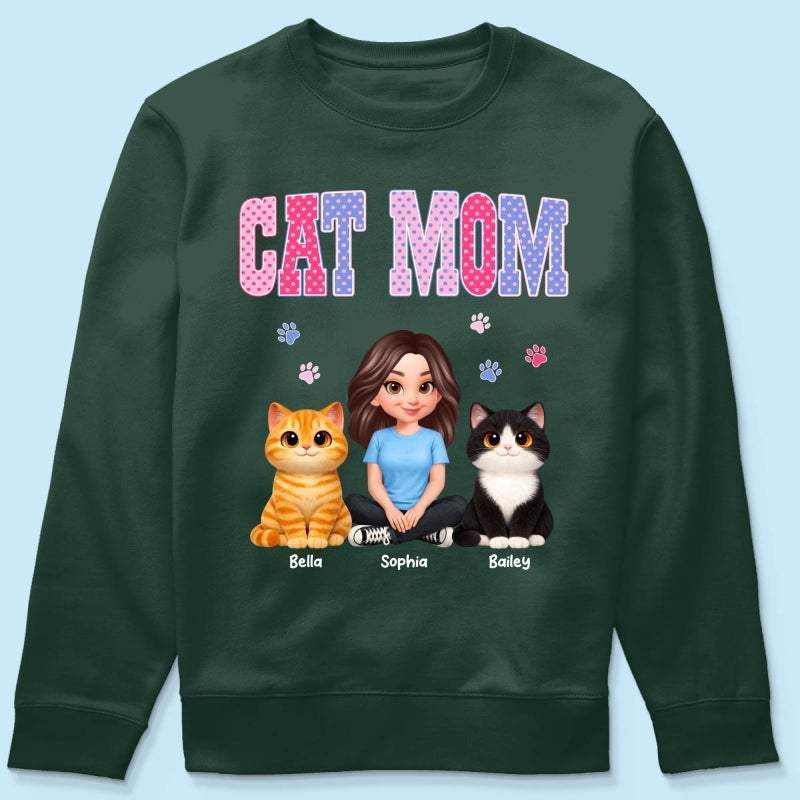 Trending 2026 Polka Dot Pattern Spring Summer Vibe Cat Mom - Personalized Shirt - Mother's Day Gift For Cat Mom