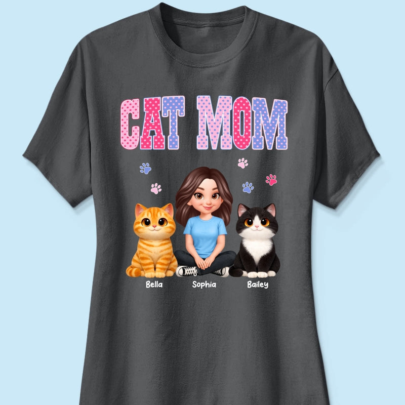 Trending 2026 Polka Dot Pattern Spring Summer Vibe Cat Mom - Personalized Shirt - Mother's Day Gift For Cat Mom