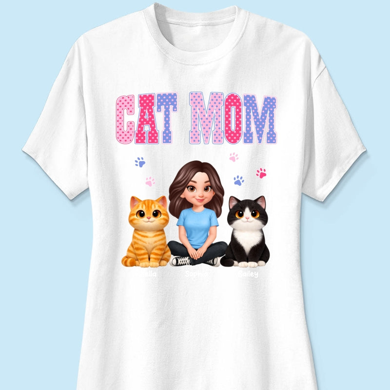Trending 2026 Polka Dot Pattern Spring Summer Vibe Cat Mom - Personalized Shirt - Mother's Day Gift For Cat Mom