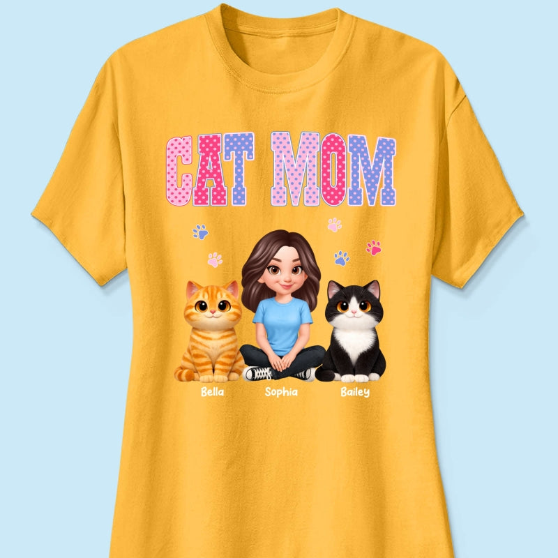 Trending 2026 Polka Dot Pattern Spring Summer Vibe Cat Mom - Personalized Shirt - Mother's Day Gift For Cat Mom