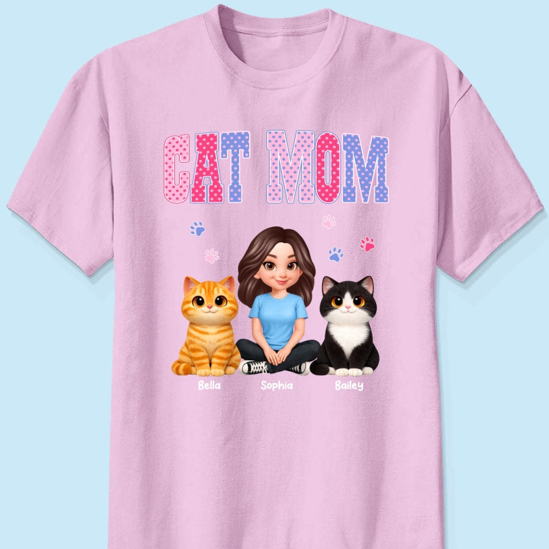 Trending 2026 Polka Dot Pattern Spring Summer Vibe Cat Mom - Personalized Shirt - Mother's Day Gift For Cat Mom