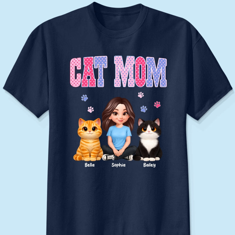 Trending 2026 Polka Dot Pattern Spring Summer Vibe Cat Mom - Personalized Shirt - Mother's Day Gift For Cat Mom