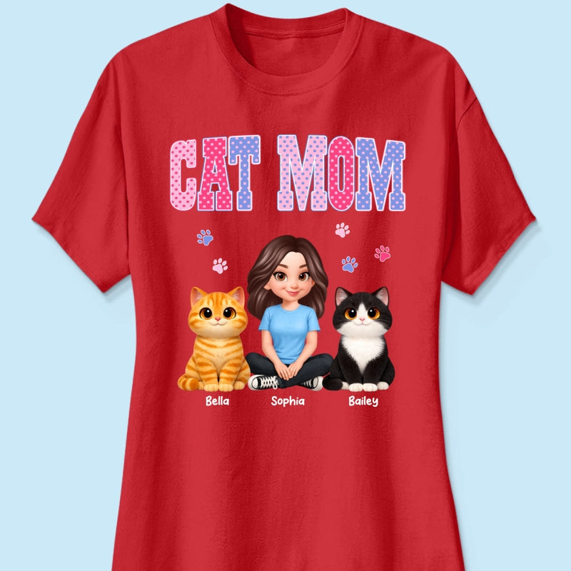 Trending 2026 Polka Dot Pattern Spring Summer Vibe Cat Mom - Personalized Shirt - Mother's Day Gift For Cat Mom