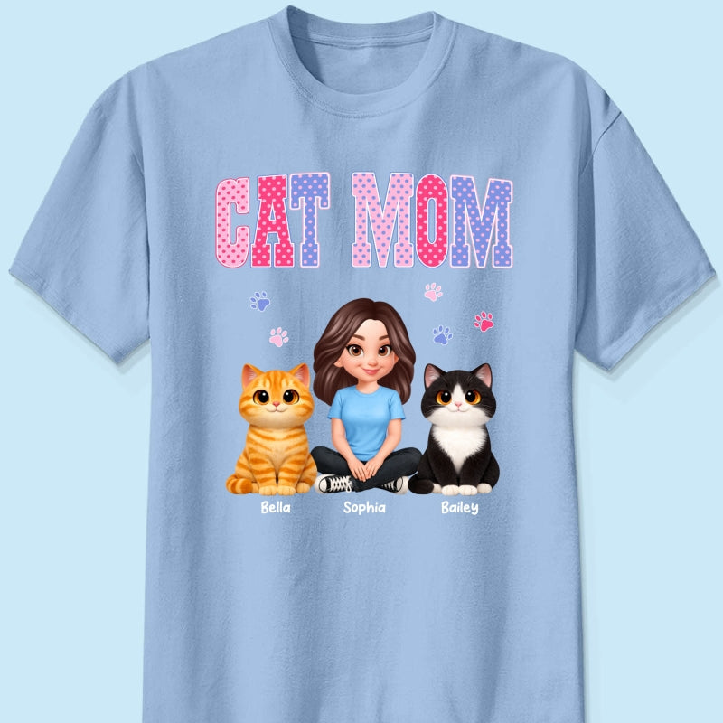 Trending 2026 Polka Dot Pattern Spring Summer Vibe Cat Mom - Personalized Shirt - Mother's Day Gift For Cat Mom
