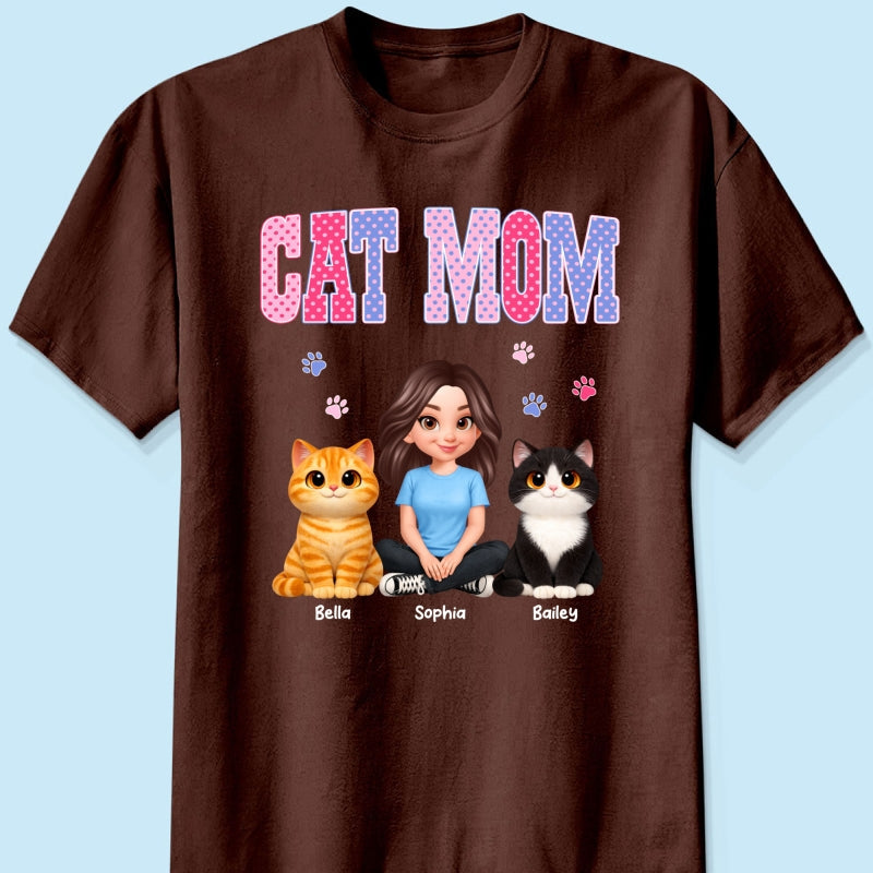 Trending 2026 Polka Dot Pattern Spring Summer Vibe Cat Mom - Personalized Shirt - Mother's Day Gift For Cat Mom