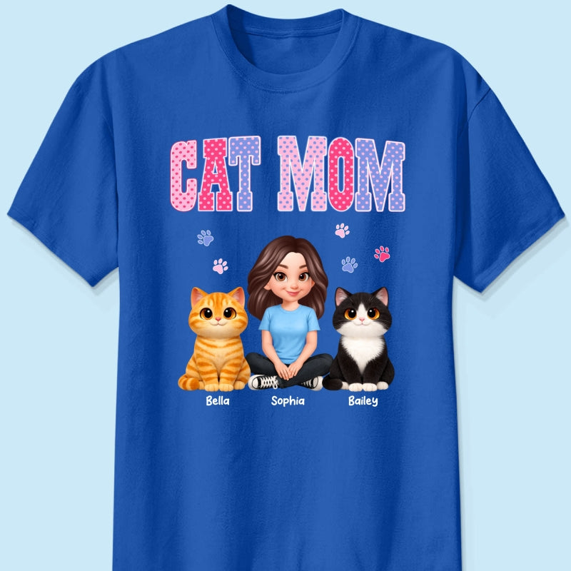 Trending 2026 Polka Dot Pattern Spring Summer Vibe Cat Mom - Personalized Shirt - Mother's Day Gift For Cat Mom