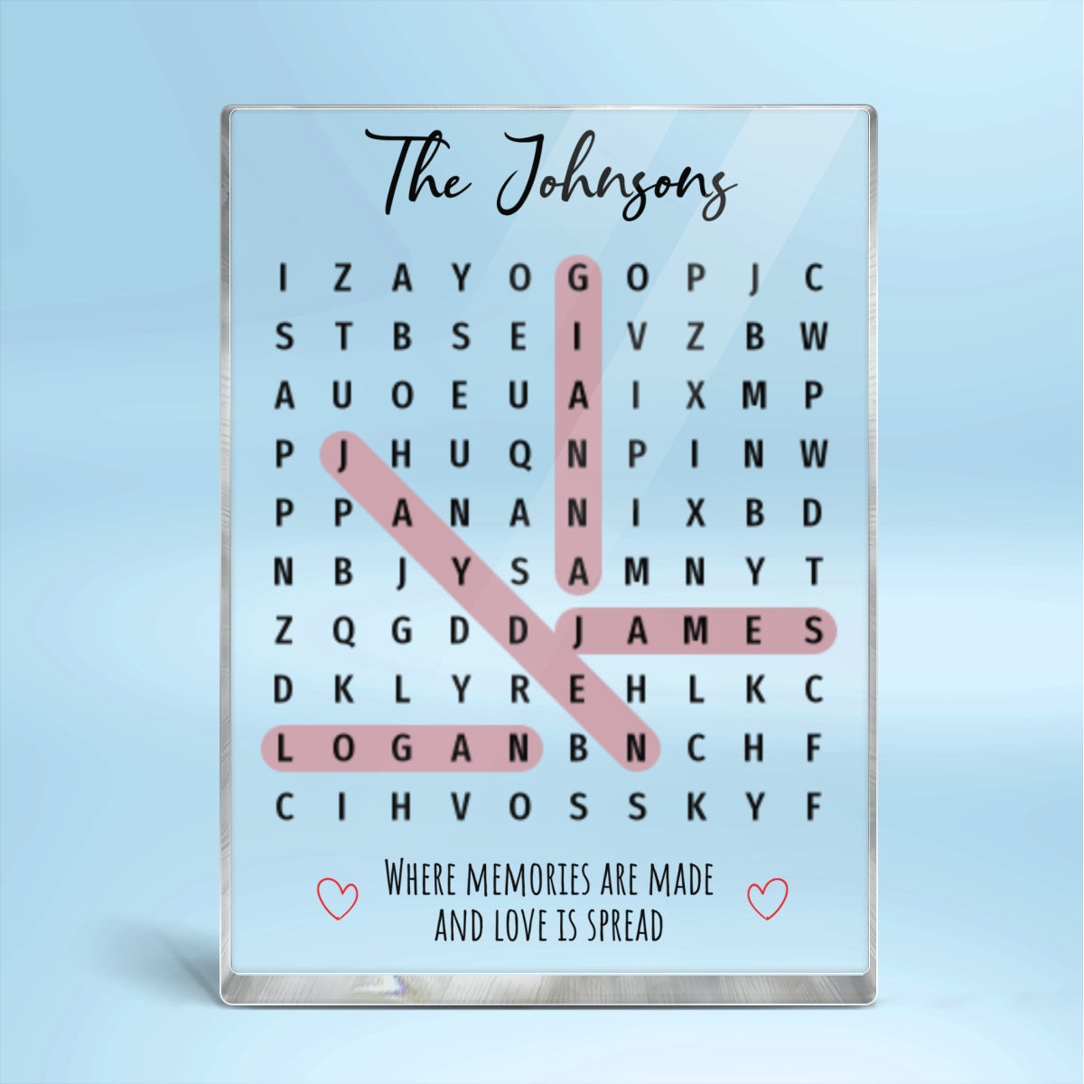 Family Name Word Search Puzzle Created In A Moment, Treasured Forever - Personalized Acrylic Block Plaque