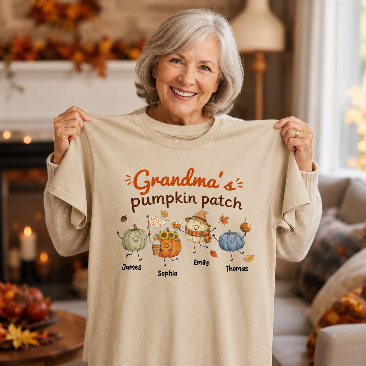 Grandma's Pumpkin Patch Cute Characters - Personalized Shirt - Fall Season Shirt For Grandma, Mom