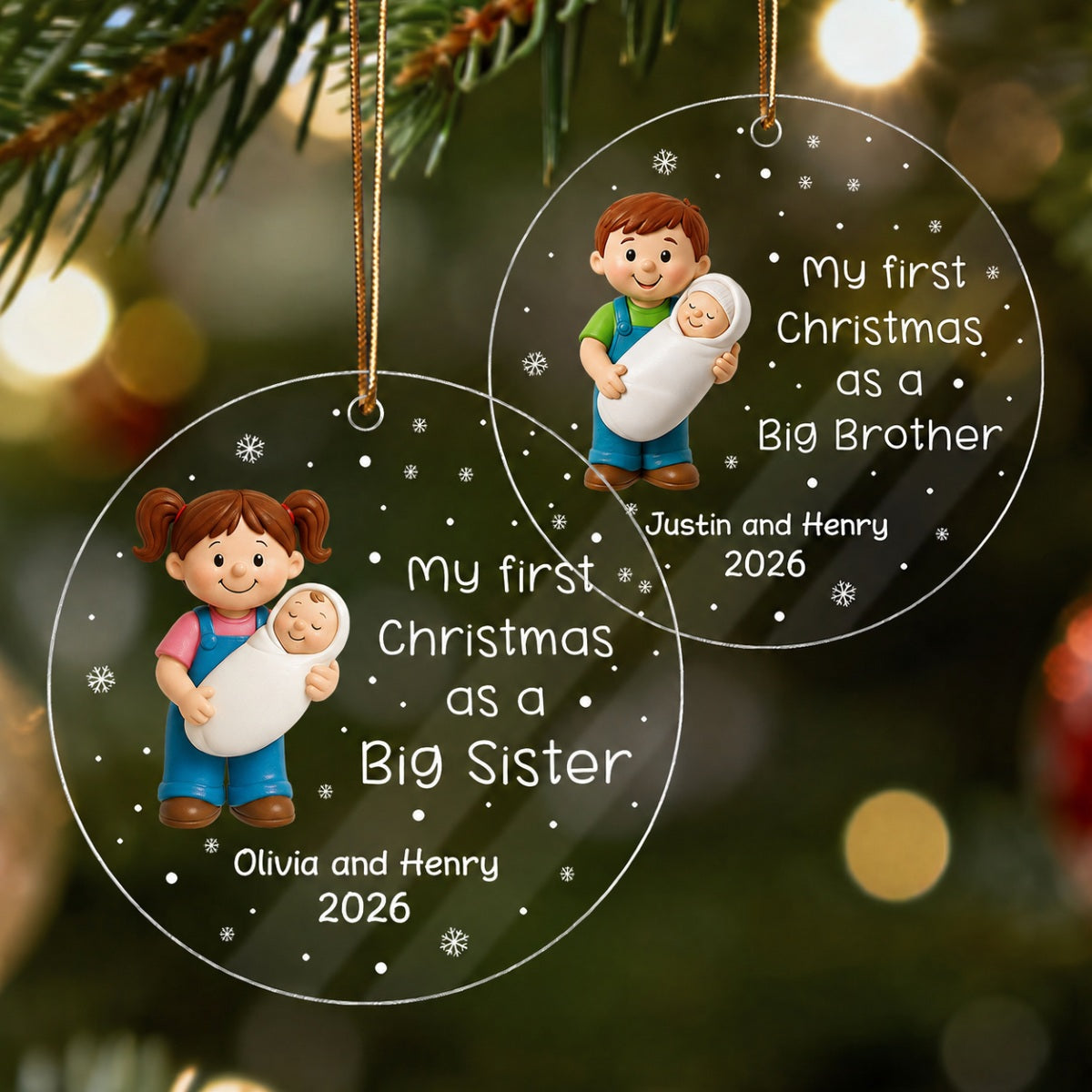 My First Christmas As Big Sister Big Brother - Personalized Acrylic Ornament - Proud New Big Siblings Gift