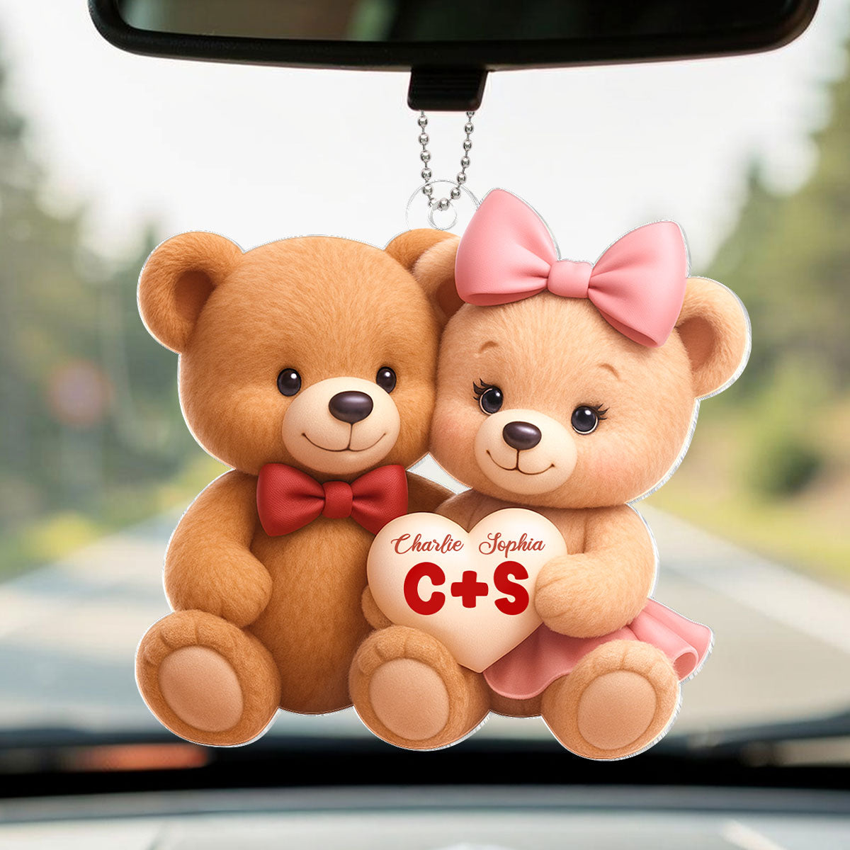 Loving Bear Couple - Personalized Acrylic Car Hanger - Valentine's Day Gift for him, for her