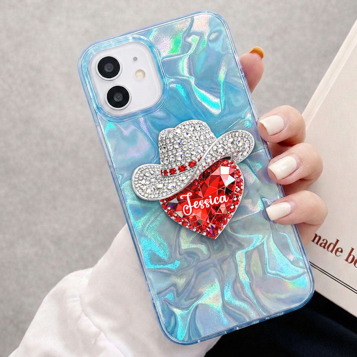 Western Valentine Heart 3D Effect - Personalized Acrylic Magnetic Phone Grip - Anniversary, Valentine's Day Gift, Gift For Her