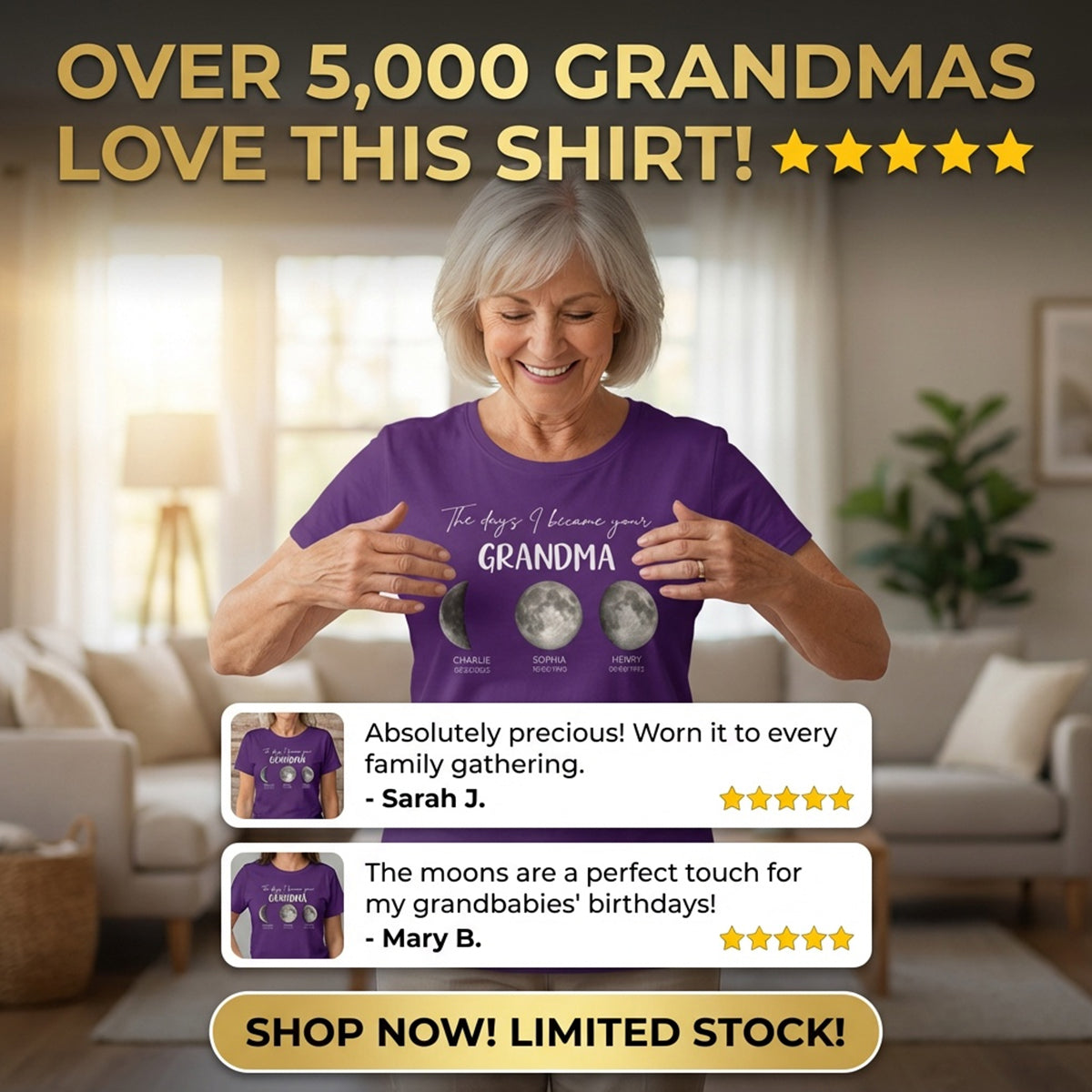 The Days I Became A Grandma Custom Grandkids Birth Moon Phase - Personalized Shirt - Mother's Day Gift For Grandma