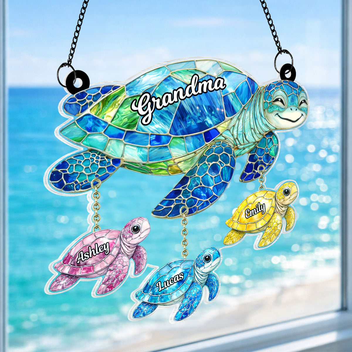 Grandma & Kids Sea Turtle - Personalized Suncatcher - Mother's Day Gift for Grandma, Mom, Wife