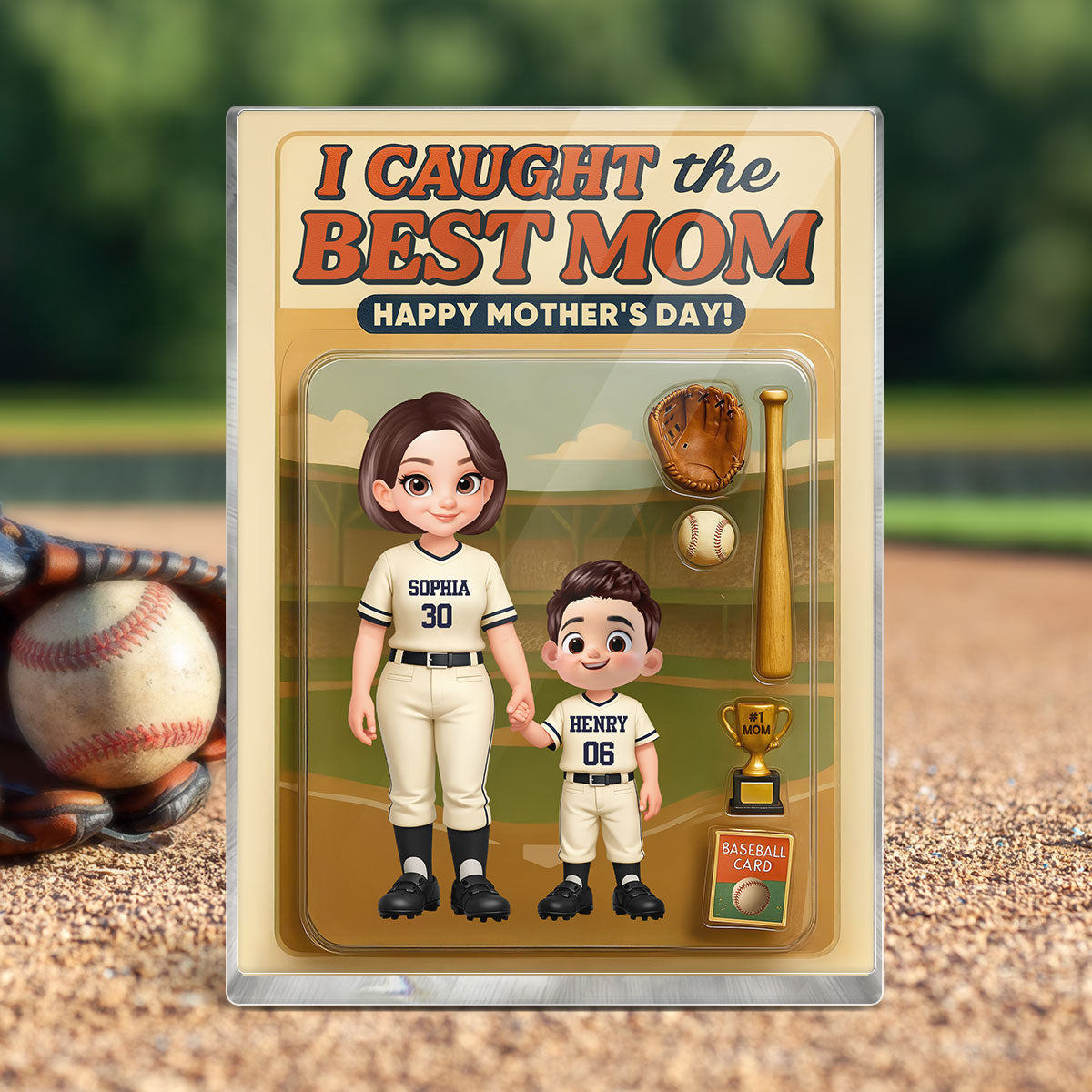 I Caught the Best Mom Baseball Mom Custom Action Figure - Personalized Acrylic Block Plaque - Heartfelt Gift for Mom, Wife