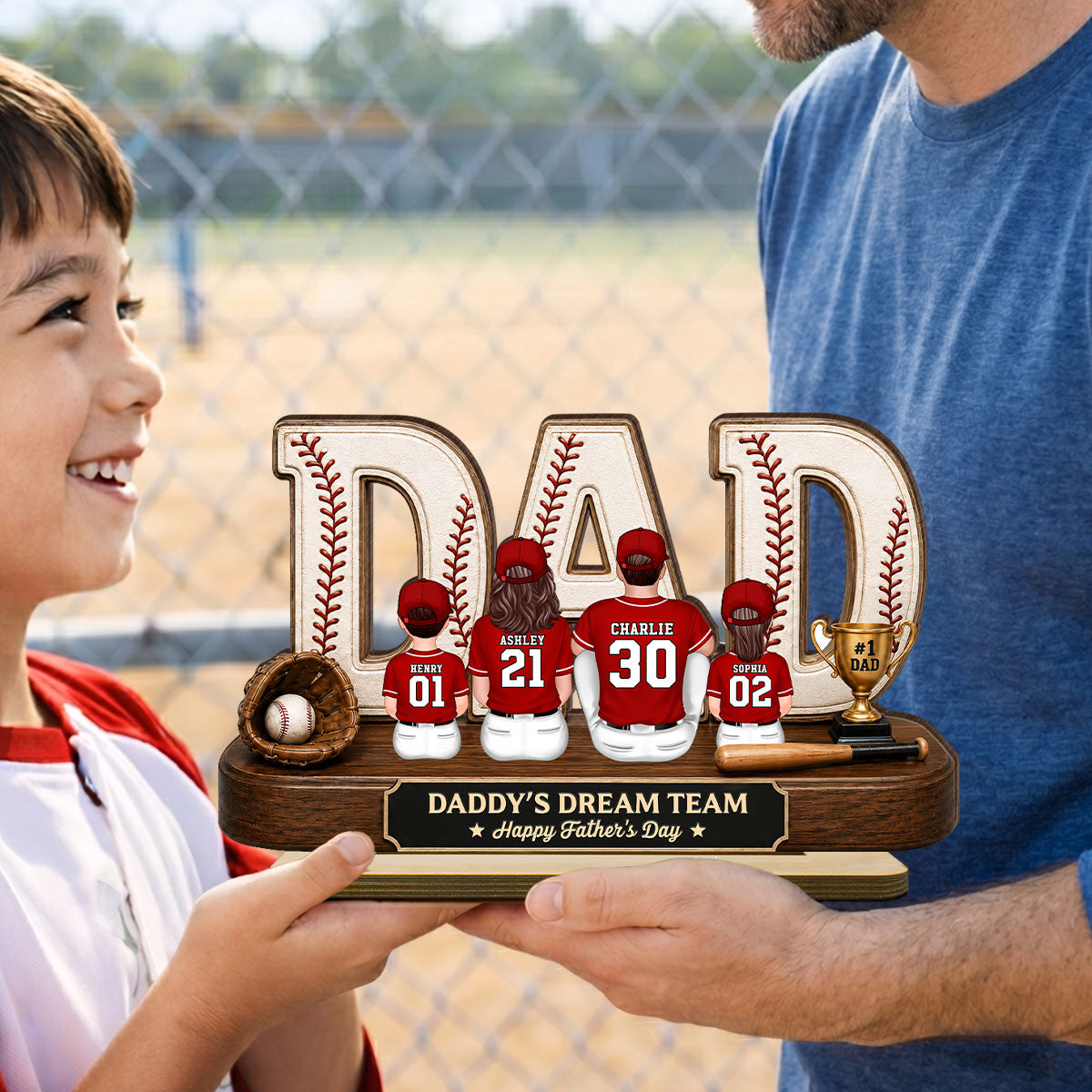 Baseball Daddy's Dream Team - Personalized 2-Layered Wooden Plaque - Unique Trending  Gift For Dad, Husband, Baseball Fans