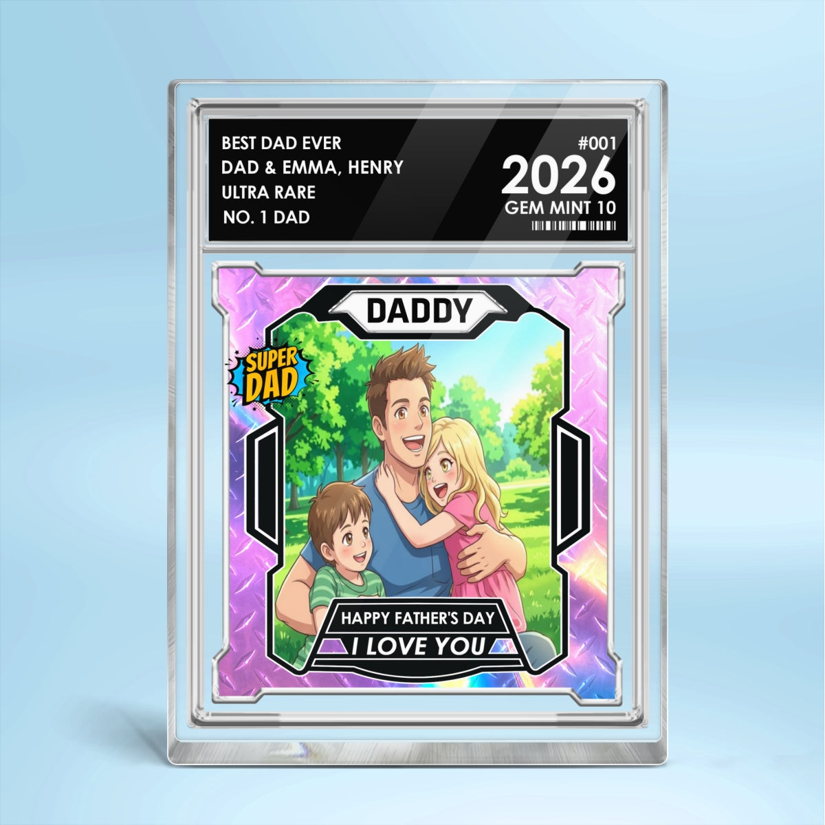 Dad Of The Year Trading Card Cartoon Style - Personalized Acrylic Block Plaque -  Gift For Dad, Husband